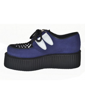 Steel Ground Shoes Black Leather Blue Suede Front Low Creepers D Ring Casual 