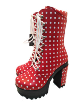 Red with white polka dots...